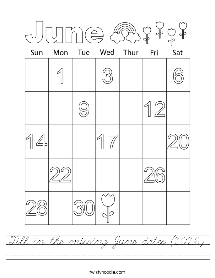 Fill in the missing June dates (2026). Worksheet