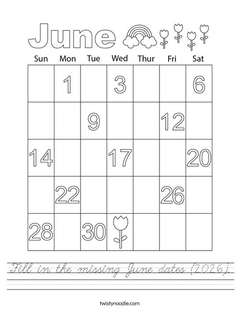 Fill in the missing June dates (2026). Worksheet