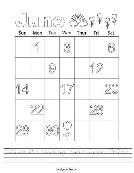 Fill in the missing June dates (2026). Worksheet