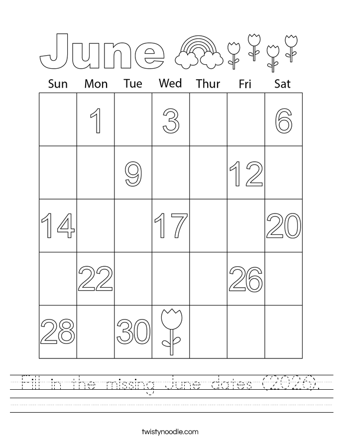 Fill in the missing June dates (2026). Worksheet