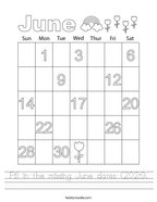 Fill in the missing June dates (2026) Handwriting Sheet