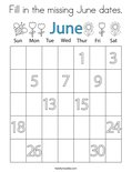 Fill in the missing June dates. Coloring Page