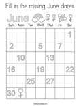 Fill in the missing June dates. Coloring Page