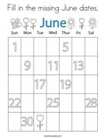 Fill in the missing June dates. Coloring Page