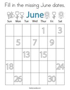 Fill in the missing June dates Coloring Page