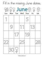 Fill in the missing June dates Coloring Page
