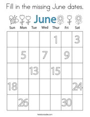 Fill in the missing June dates Coloring Page