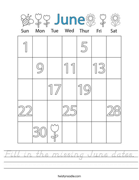 Fill in the missing June dates. Worksheet