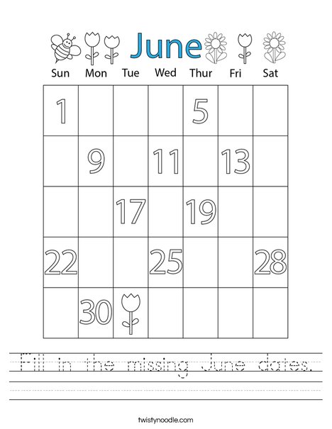 Fill in the missing June dates. Worksheet