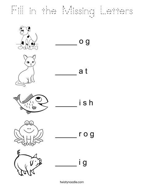 Fill in the missing letter animals Coloring Page
