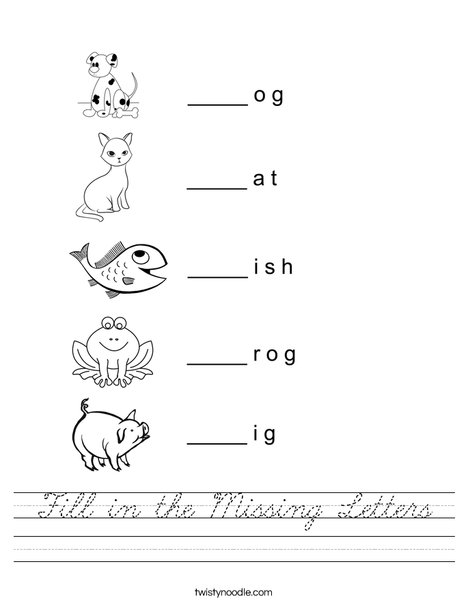 Fill in the missing letter animals Worksheet
