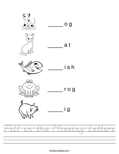 Fill in the missing letter animals Worksheet
