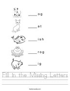 Fill in the Missing Letters Handwriting Sheet