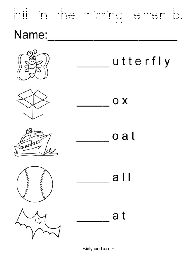 Fill in the missing letter b. Coloring Page