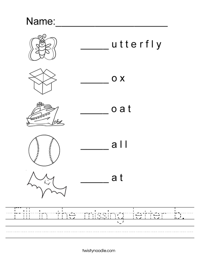 fill in the missing letter b worksheet twisty noodle