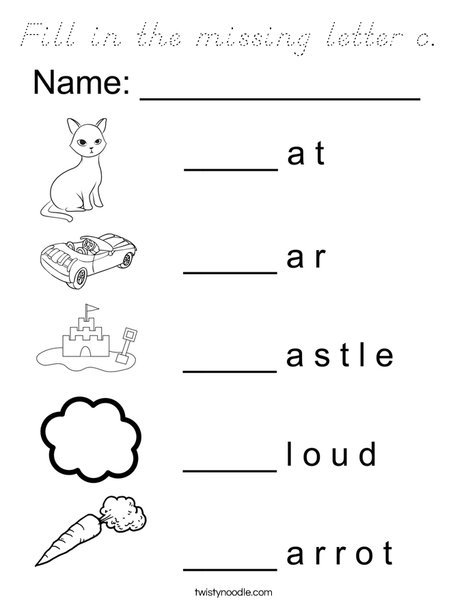 Fill in the missing letter C. Coloring Page