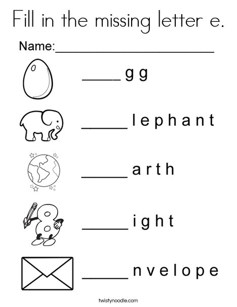 fill in the missing letter e coloring page twisty noodle