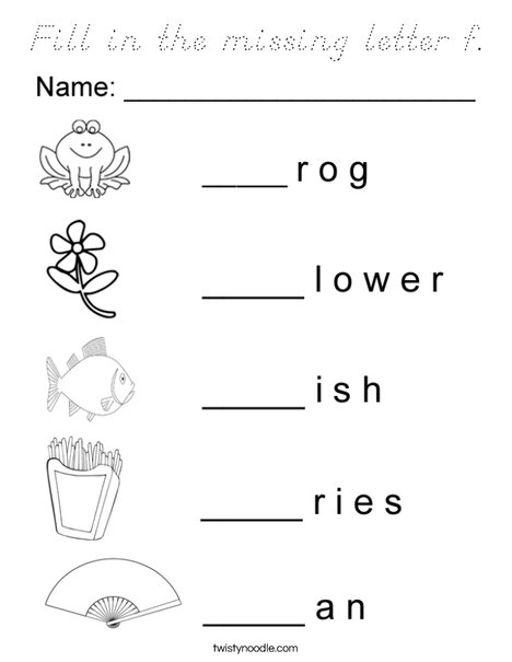 Fill in the missing letter f Coloring Page - D'Nealian - Twisty Noodle