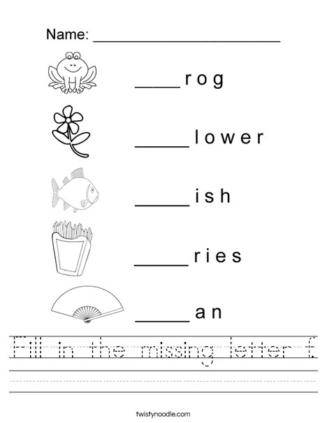 Fill In The Missing Letter F Worksheet Twisty Noodle