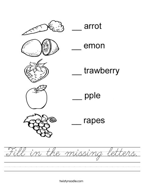 Fill in the missing letter fruit Worksheet