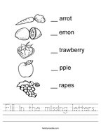 Fill in the missing letters Handwriting Sheet