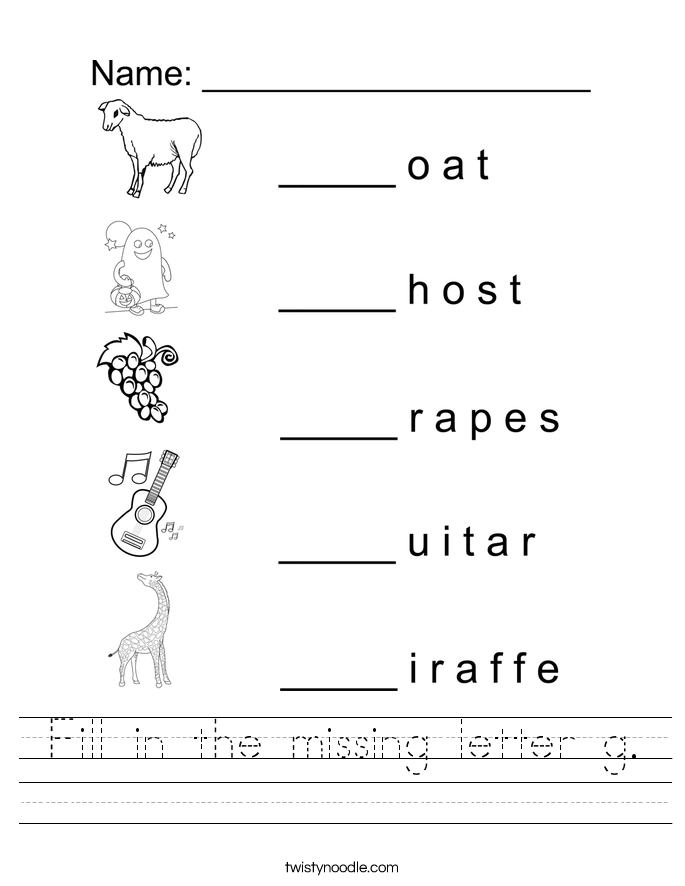 Fill in the missing letter g Worksheet - Twisty Noodle