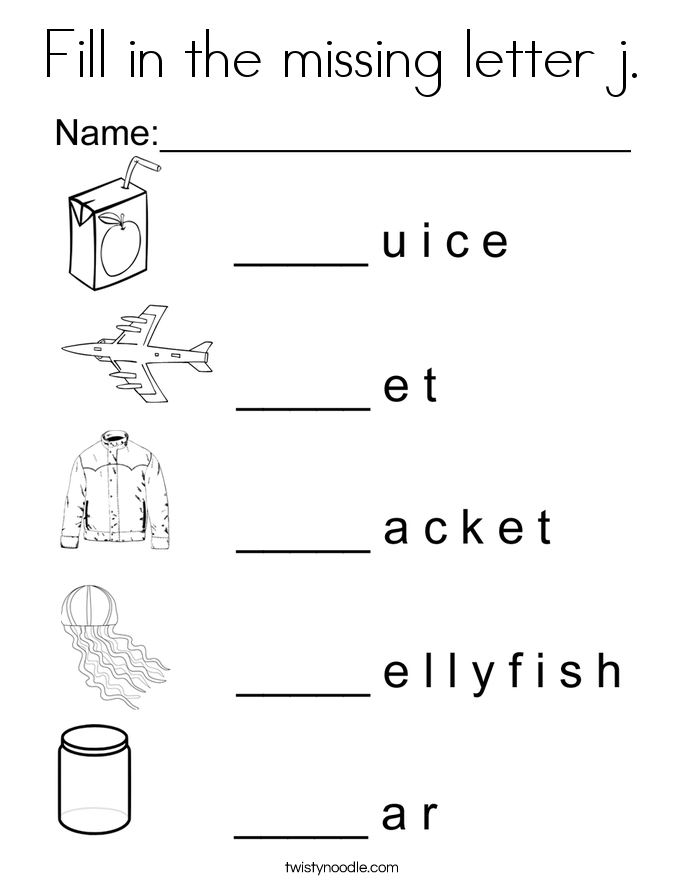 fill in the missing letter j coloring page twisty noodle