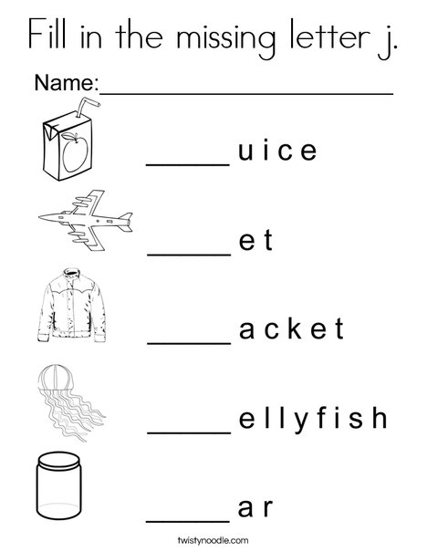 fill in the missing letter j coloring page twisty noodle