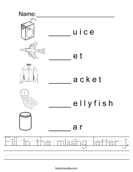 Fill in the missing letter j Worksheet