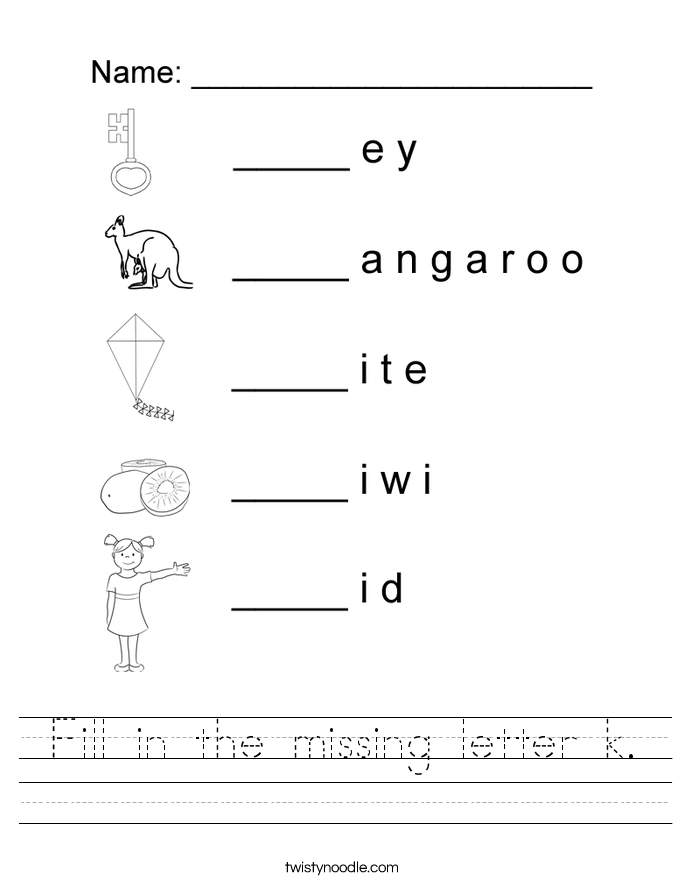 fill in the missing letter k worksheet twisty noodle