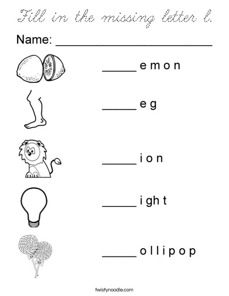Fill in the missing letter l Coloring Page