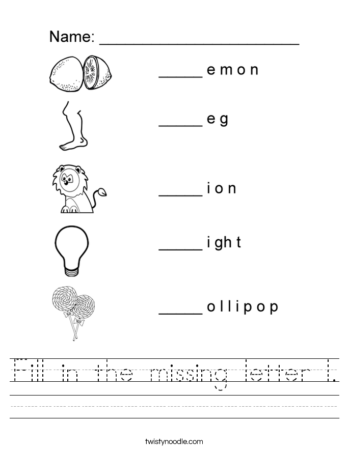 Fill in the missing letter l Worksheet - Twisty Noodle