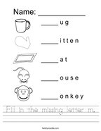 kindergarten worksheets letter m Fill in the missing letter m Handwriting Sheet