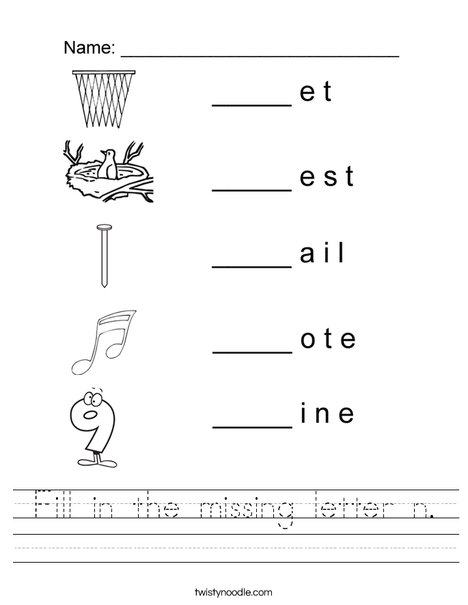fill in the missing letter n worksheet twisty noodle