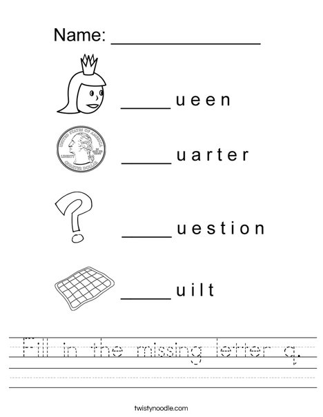 fill in the missing letter q worksheet twisty noodle