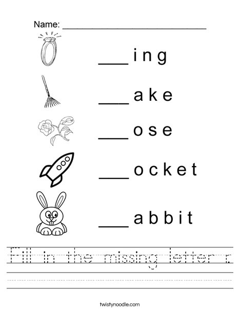 Fill in the missing letter r. Worksheet