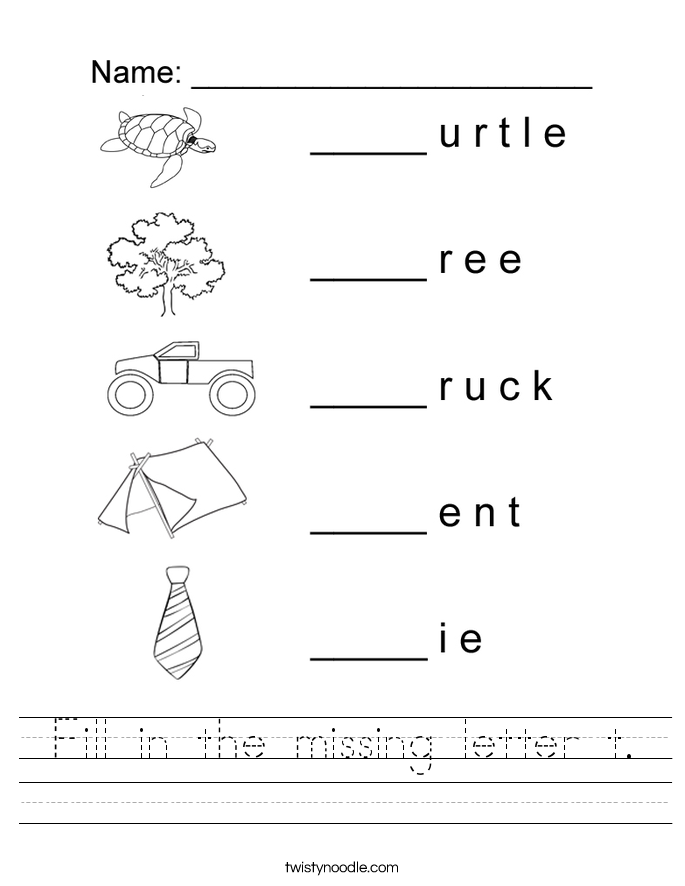 fill in the missing letter t worksheet twisty noodle
