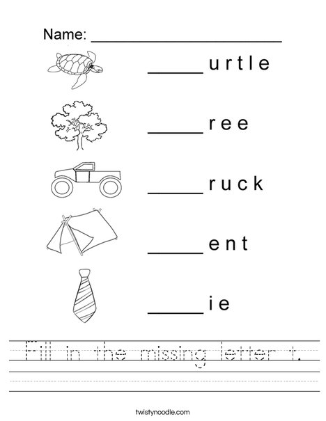 fill in the missing letter t worksheet twisty noodle