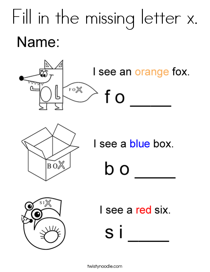 Fill in the missing letter x. Coloring Page