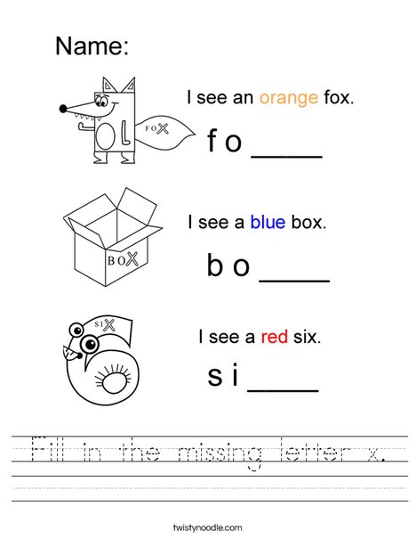 Fill in the missing letter x. Worksheet