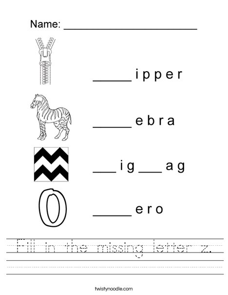 fill in the missing letter z worksheet twisty noodle