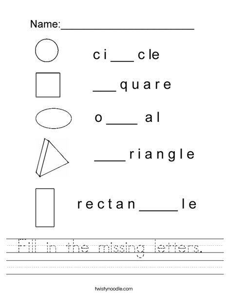 Fill in the missing letters- Shapes Worksheet