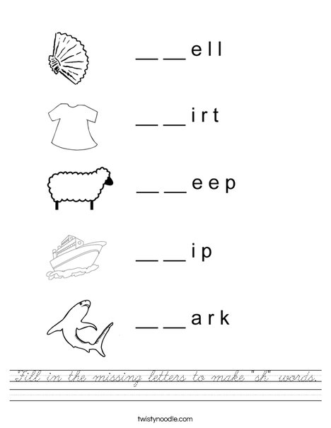 Fill in the missing letters to make "sh" words. Worksheet