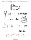 Fill in the missing letters to make the word like Coloring Page