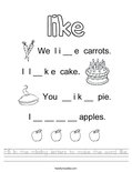Fill in the missing letters to make the word like. Worksheet