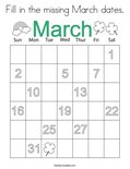 Fill in the missing March dates. Coloring Page