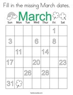 Fill in the missing March dates Coloring Page