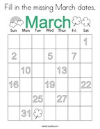 Fill in the missing March dates Coloring Page