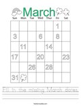 Fill in the missing March dates. Worksheet