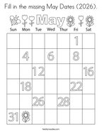 Fill in the missing May Dates (2026) Coloring Page